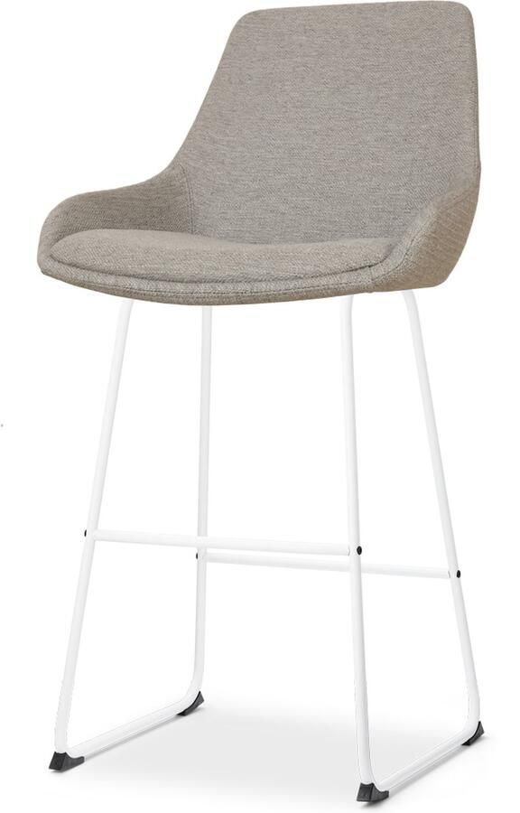 Nolon Nino-Isa Barkruk Warm Grijs Wit Onderstel 75 cm Hoge Kruk Stof Barkruk met Rugleuning Design Comfortabel