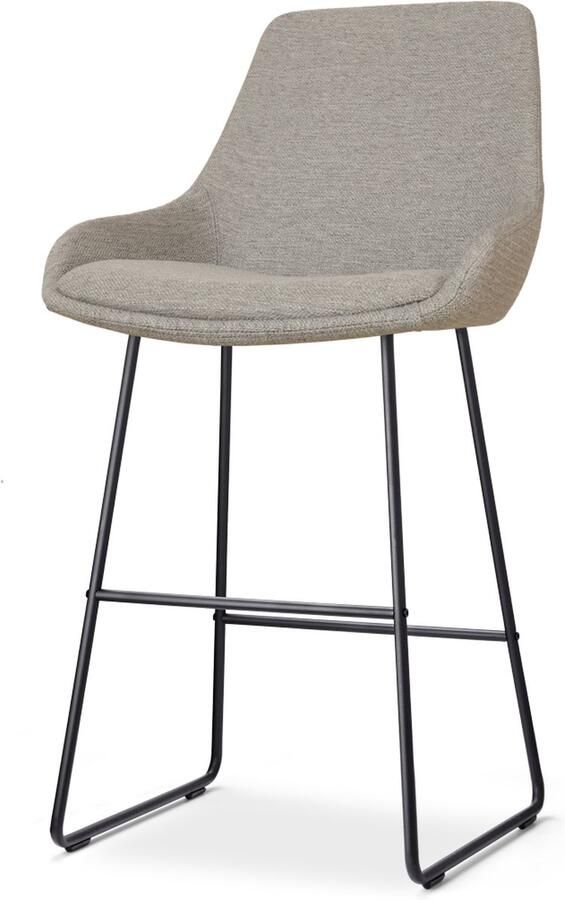 Nolon Nino-Isa Barkruk Warm Grijs Zwart Onderstel 65 cm Stof Kookeiland Barkruk met Rugleuning Design Comfortabel