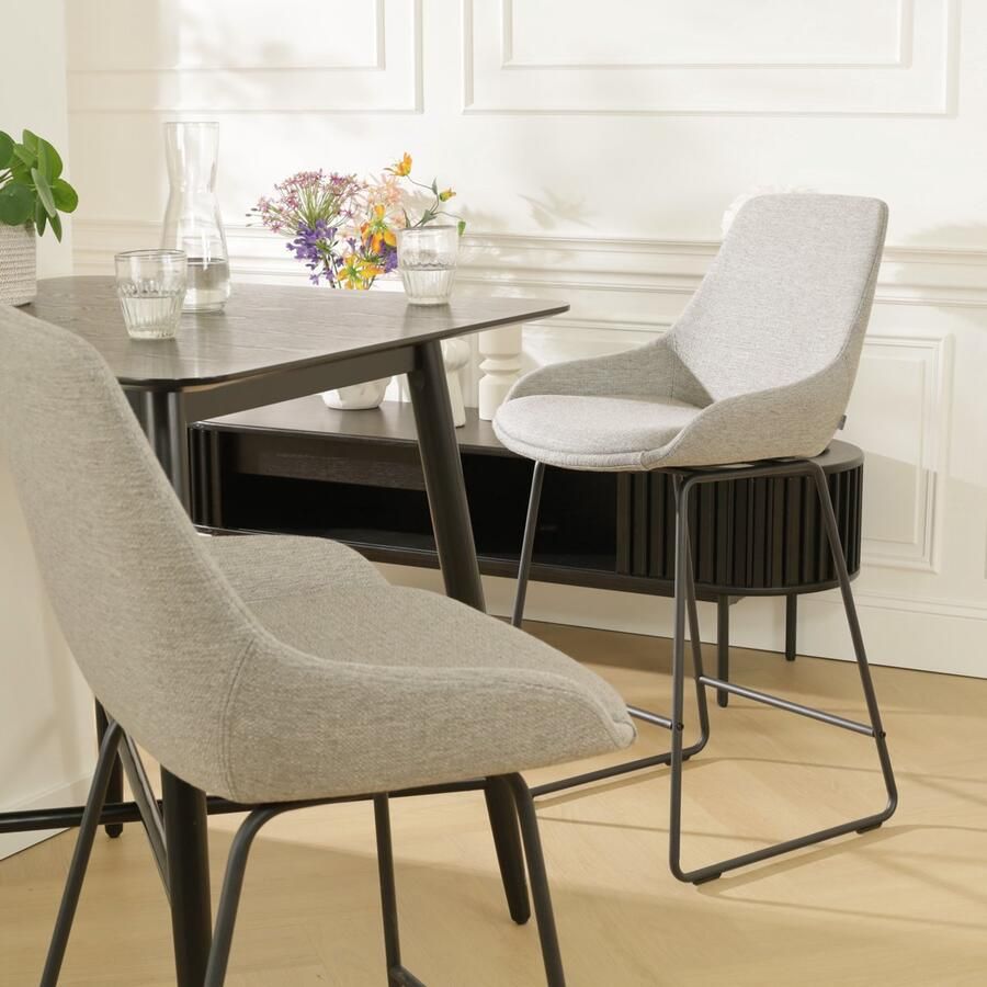 Nolon Nino-Isa Barkruk Warm Grijs Zwart Onderstel 75 cm Stof Hoge Kruk Barkruk met Rugleuning Design Comfortabel