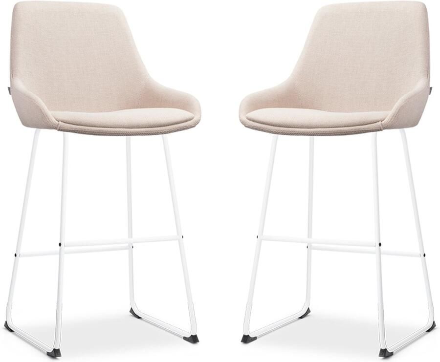 Nolon Nino-Isa Barkrukken Set van 2 Beige Wit Onderstel 75 cm Stof Hoge Kruk Barkruk met Rugleuning Design Comfortabel