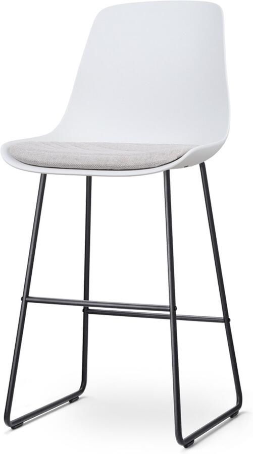 Nolon Nino-Liv Barkruk Wit met Beige Zitkussen Zwart Onderstel 75 cm Barstoel Barkruk met Rugleuning