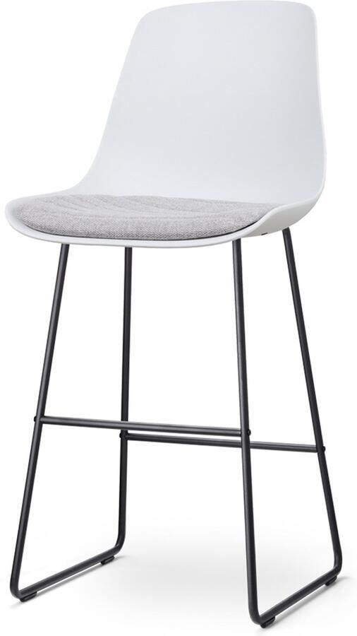 Nolon Nino-Liv Barkruk Wit met Lichtgrijs Zitkussen Zwart Onderstel 75 cm Barstoel Barkruk met Rugleuning