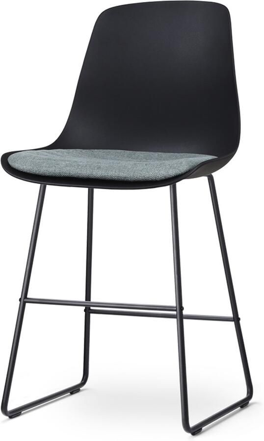 Nolon Nino-Liv Barkruk Zwart met Zacht Groen Zitkussen Zwart Onderstel 65 cm Kookeiland Barkruk met Rugleuning