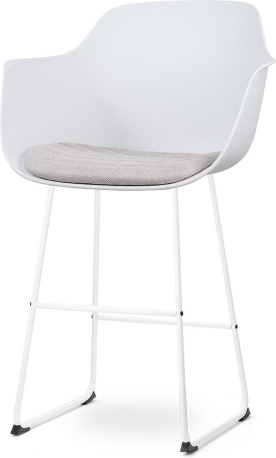 Nolon Nino-Liz Barkruk Wit met Beige Zitkussen Armleuning Kunststof Wit Onderstel 75 cm Barstoel met Rugleuning