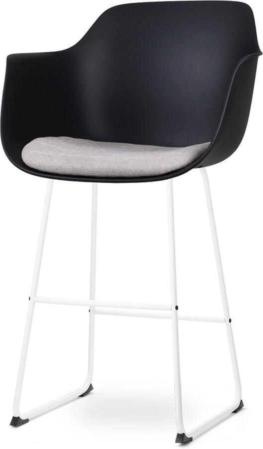 Nolon Nino-Liz Barkruk Zwart met Beige Zitkussen Armleuning Kunststof Wit Onderstel 75 cm Barstoel met Rugleuning