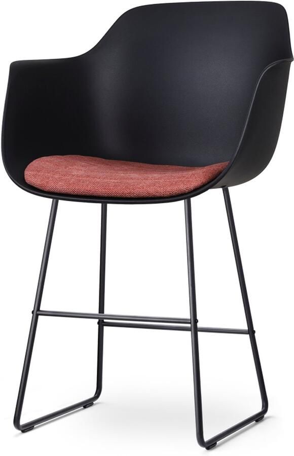 Nolon Nino-Liz Barkruk Zwart met Terracotta Rood Zitkussen Armleuning Kunststof Zwart Onderstel 75 cm Barstoel met Rugleuning