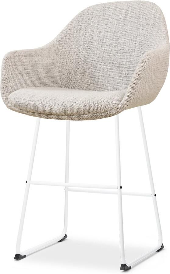 Nolon Nino-Mae Barkruk Beige Gemêleerd Wit Onderstel 65 cm Stof Voor Kookeiland met Rugleuning Design Scandinavisch Comfortabel