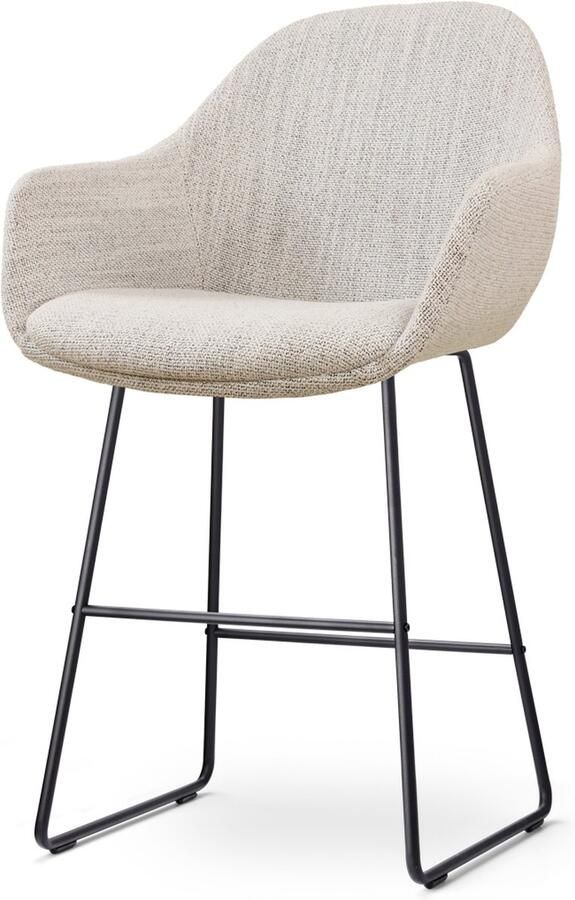 Nolon Nino-Mae Barkruk Beige Gemêleerd Zwart Onderstel 65 cm Stof Voor Kookeiland met Rugleuning Design Scandinavisch Comfortabel