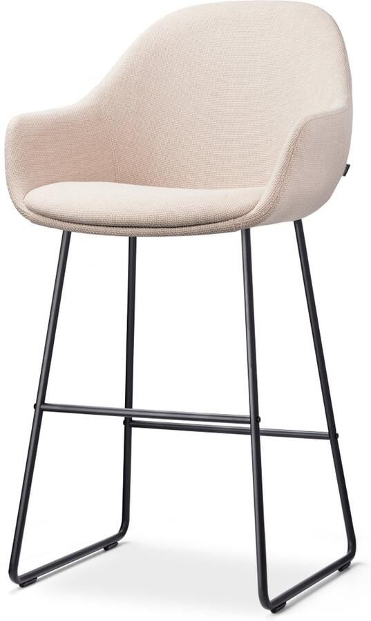 Nolon Nino-Mae Barkruk Beige Zwart Onderstel 65 cm Stof Voor Kookeiland met Rugleuning Design Scandinavisch Comfortabel