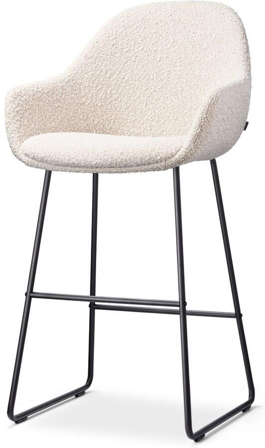 Nolon Nino-Mae Barkruk Bouclé Beige Zwart Onderstel 65 cm Stof Voor Kookeiland met Rugleuning Design Scandinavisch Comfortabel