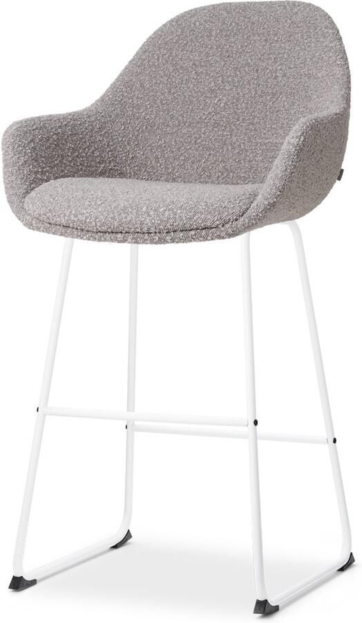 Nolon Nino-Mae barkruk bouclé taupe wit onderstel 65 cm stof voor kookeiland met rugleuning design scandinavisch comfortabel