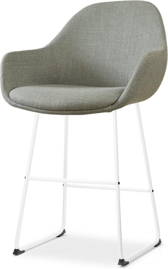 Nolon Nino-Mae Barkruk Groen Wit Onderstel 65 cm Stof Voor Kookeiland met Rugleuning Design Scandinavisch Comfortabel