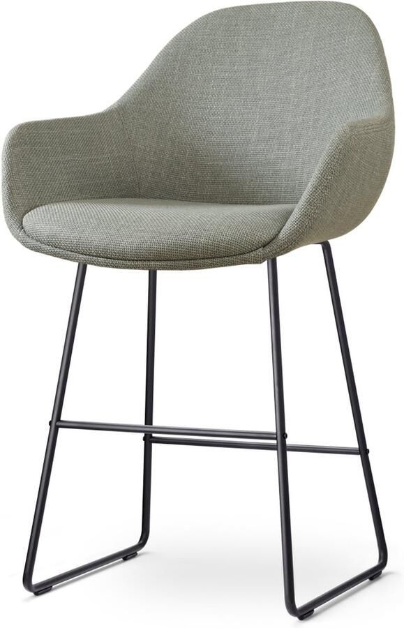 Nolon Nino-Mae Barkruk Groen Zwart Onderstel 65 cm Stof Voor Kookeiland met Rugleuning Design Scandinavisch Comfortabel