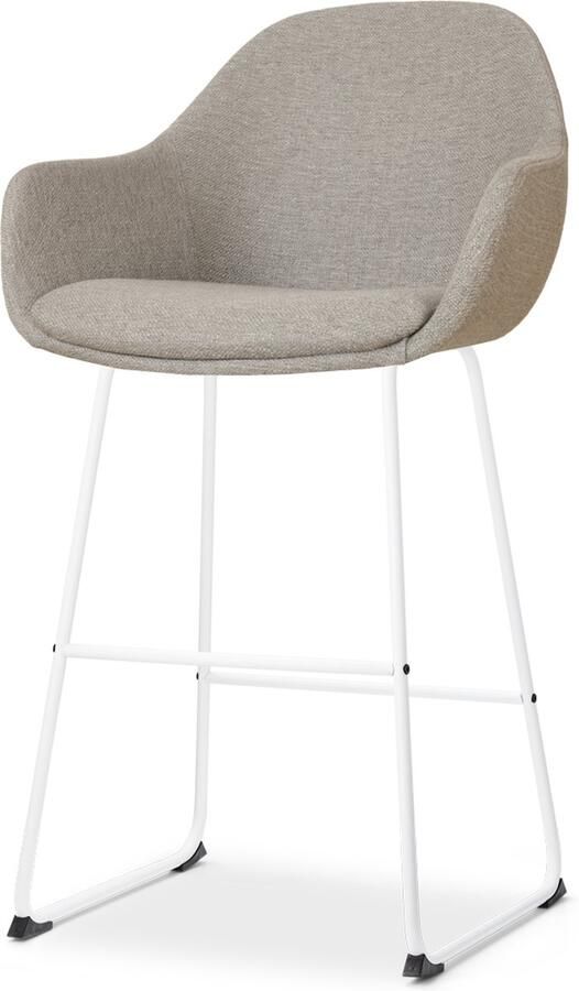 Nolon Nino-Mae Barkruk Bouclé Warm Grijs Wit Onderstel 65 cm Stof Voor Kookeiland met Rugleuning Design Scandinavisch Comfortabel