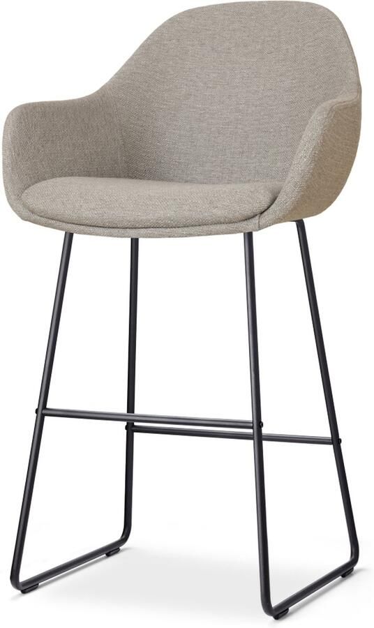 Nolon Nino-Mae Barkruk Warm Grijs Zwart Onderstel 65 cm Stof Voor Kookeiland met Rugleuning Design Scandinavisch Comfortabel
