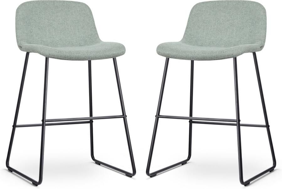 Nolon Nino-Mats Barkrukken Set van 2 Zacht Groen Zwart Onderstel Zithoogte 65 cm Stof Voor Kookeiland