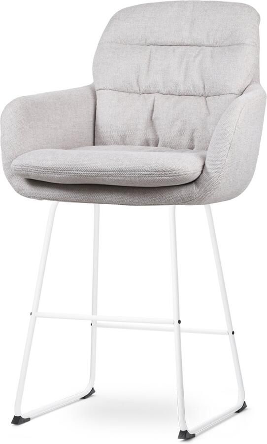 Nolon Nino-Mia Barkruk Beige met Armleuning Wit Onderstel 65 cm Kookeiland Barkruk met Rugleuning