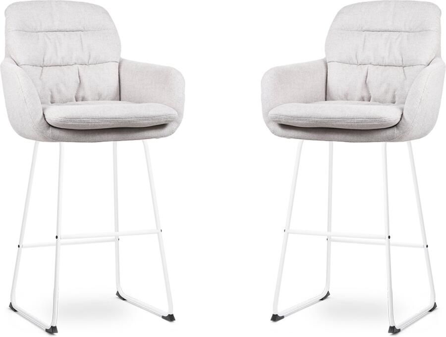 Nolon Nino-Mia Barkrukken Set van 2 Beige met Armleuning Wit Onderstel 75 cm Barkruk met Rugleuning