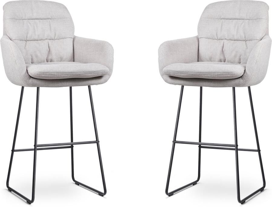 Nolon Nino-Mia Barkrukken Set van 2 Beige met Armleuning Zwart Onderstel 75 cm Barkruk met Rugleuning