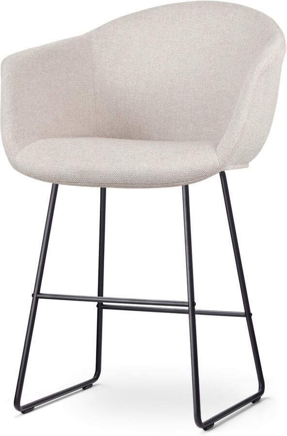 Nolon Nino-Otis Barkruk Beige met Armleuning Zwart Onderstel 65 cm Stof Kookeiland Barkruk met Rugleuning