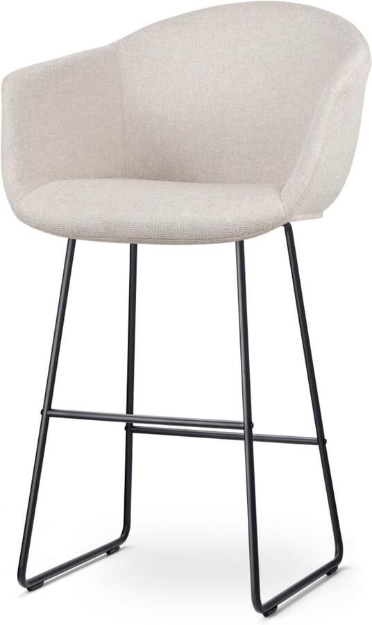 Nolon Nino-Otis Barkruk Beige met Armleuning Zwart Onderstel 75 cm Stof Barkruk met Rugleuning