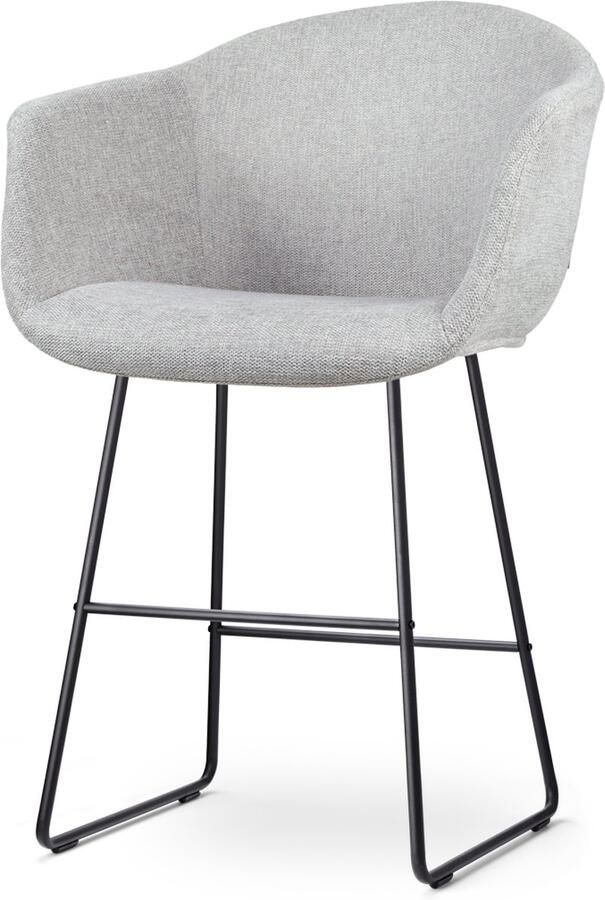 Nolon Nino-Otis barkruk lichtgrijs met armleuning zwart onderstel 65 cm stof kookeiland barkruk met rugleuning