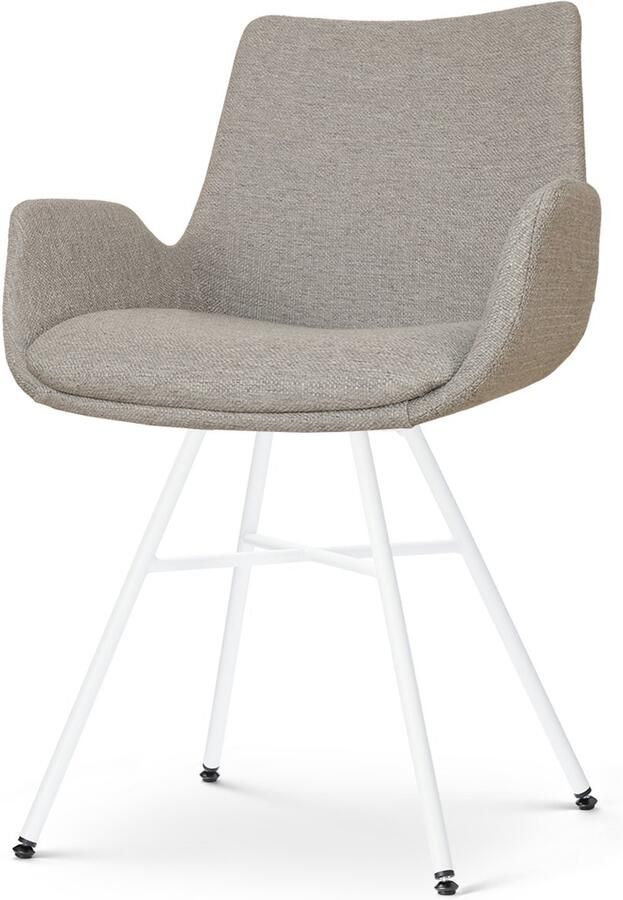 Nolon Noa-Eef Eetkamerstoel Warm Grijs met Armleuning Stof Zwart Metalen Onderstel Lage Armleuning Industrieel Modern Design Comfortabel - Foto 2