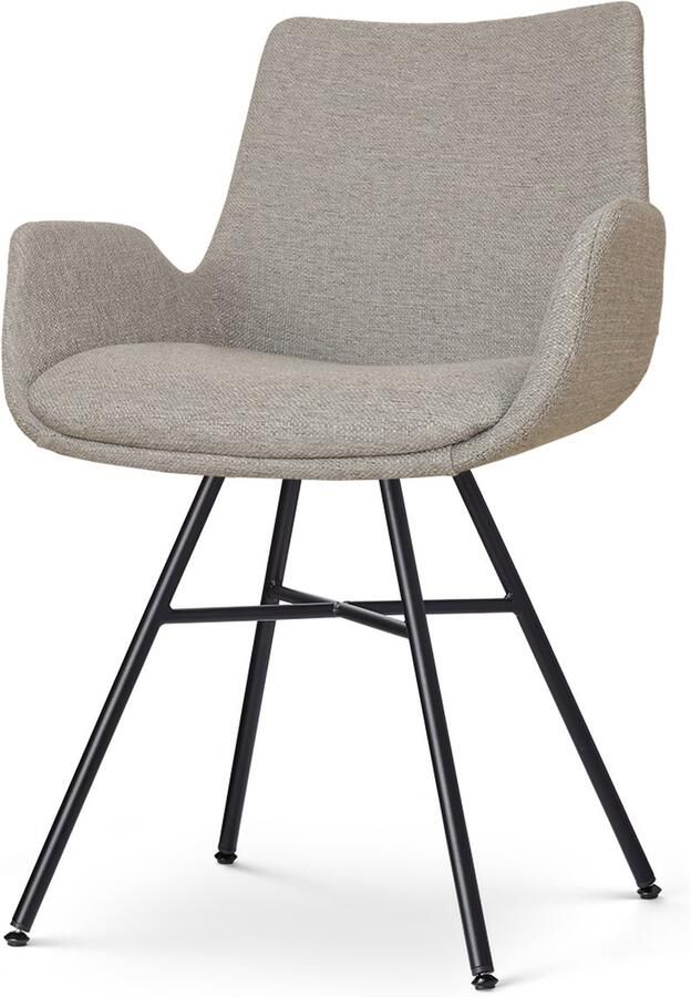 Nolon Noa-Eef Eetkamerstoel Warm Grijs met Armleuning Stof Zwart Metalen Onderstel Lage Armleuning Industrieel Modern Design Comfortabel