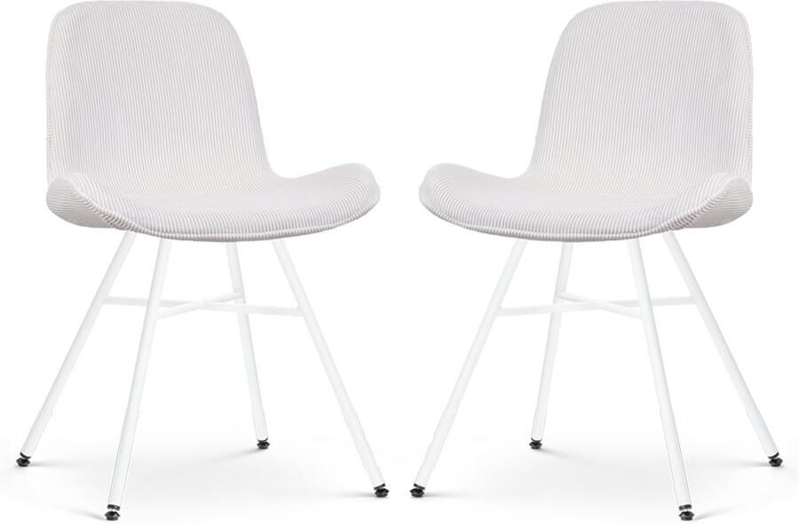 Nolon Noa-Fé Eetkamerstoelen Set van 2 Ribstof Crème Stof Wit Onderstel Modern