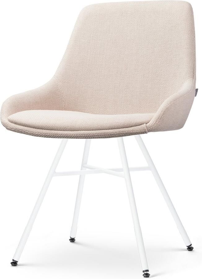 Nolon Noa-Isa Eetkamerstoel Beige Stof Wit Onderstel Design Scandinavisch Comfortabel