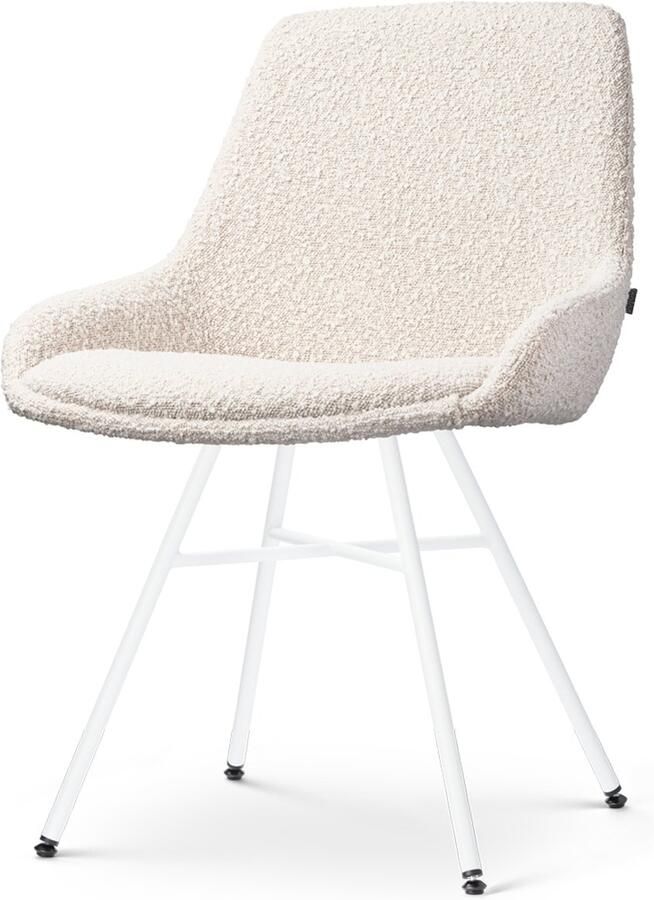 Nolon Noa-Isa Eetkamerstoel Bouclé Beige Stof Wit Onderstel Design Scandinavisch Comfortabel