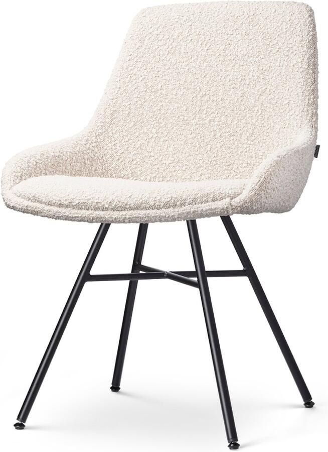 Nolon Noa-Isa Eetkamerstoel Bouclé Beige Stof Zwart Onderstel Design Scandinavisch Comfortabel - Foto 2