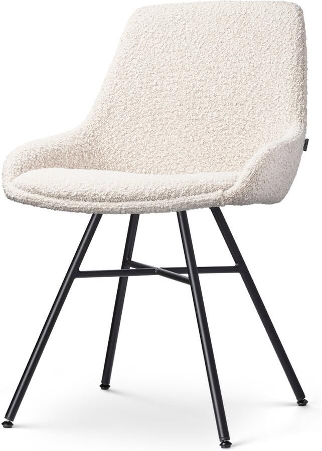 Nolon Noa-Isa Eetkamerstoel Bouclé Beige Stof Zwart Onderstel Design Scandinavisch Comfortabel