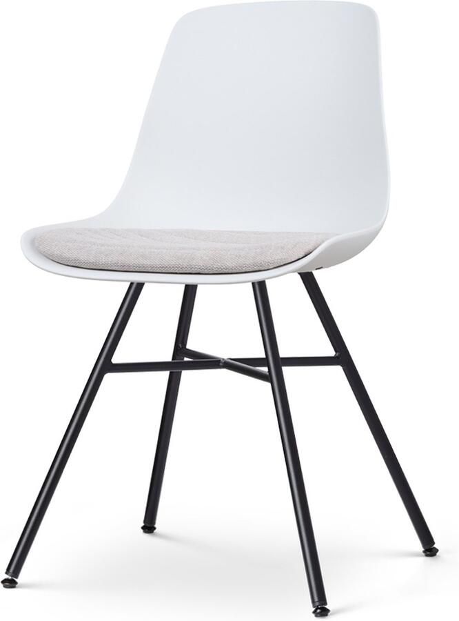 Nolon Noa-Liv Eetkamerstoel Wit met Beige Zitkussen Kunststof Zitting Zwart Metalen Onderstel