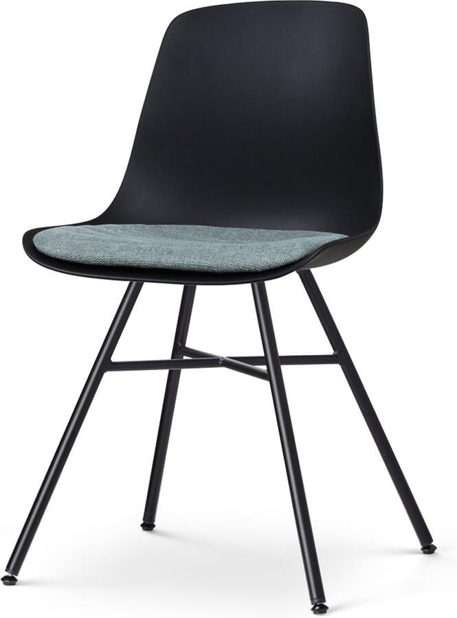 Nolon Noa-Liv Eetkamerstoel Zwart met Zacht Groen Zitkussen Kunststof Zitting Zwart Metalen Onderstel