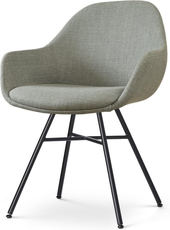 Nolon Noa-Mae Eetkamerstoel Groen met Armleuning Stof Zwart Metalen Poten Design Scandinavisch Comfortabel