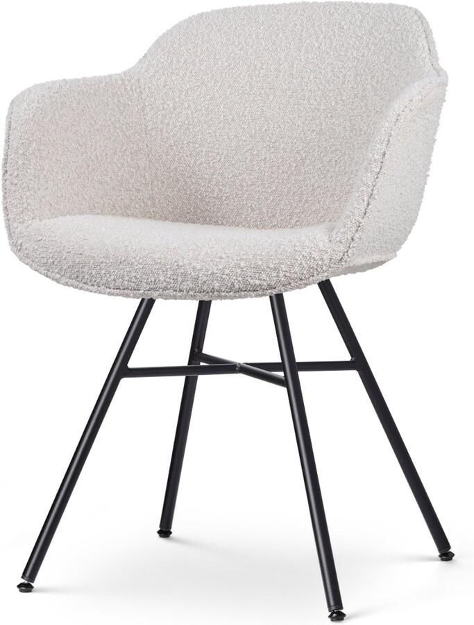 Nolon Noa-Mare Eetkamerstoel Bouclé Beige met Armleuning Stof Zwarte Poten Modern Industrieel