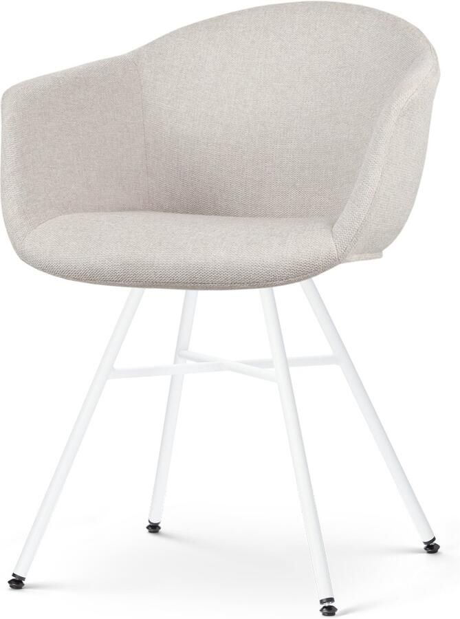 Nolon Noa-Otis Eetkamerstoel Beige met Armleuning Stof Witte Poten