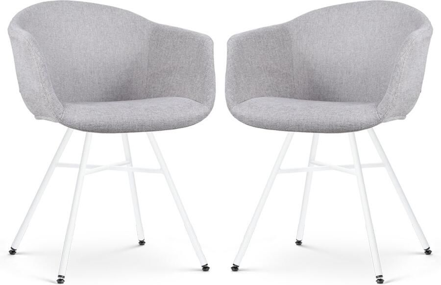 Nolon Noa-Otis Eetkamerstoelen Set van 2 Lichtgrijs met Armleuning Stof Witte Poten Modern Industrieel