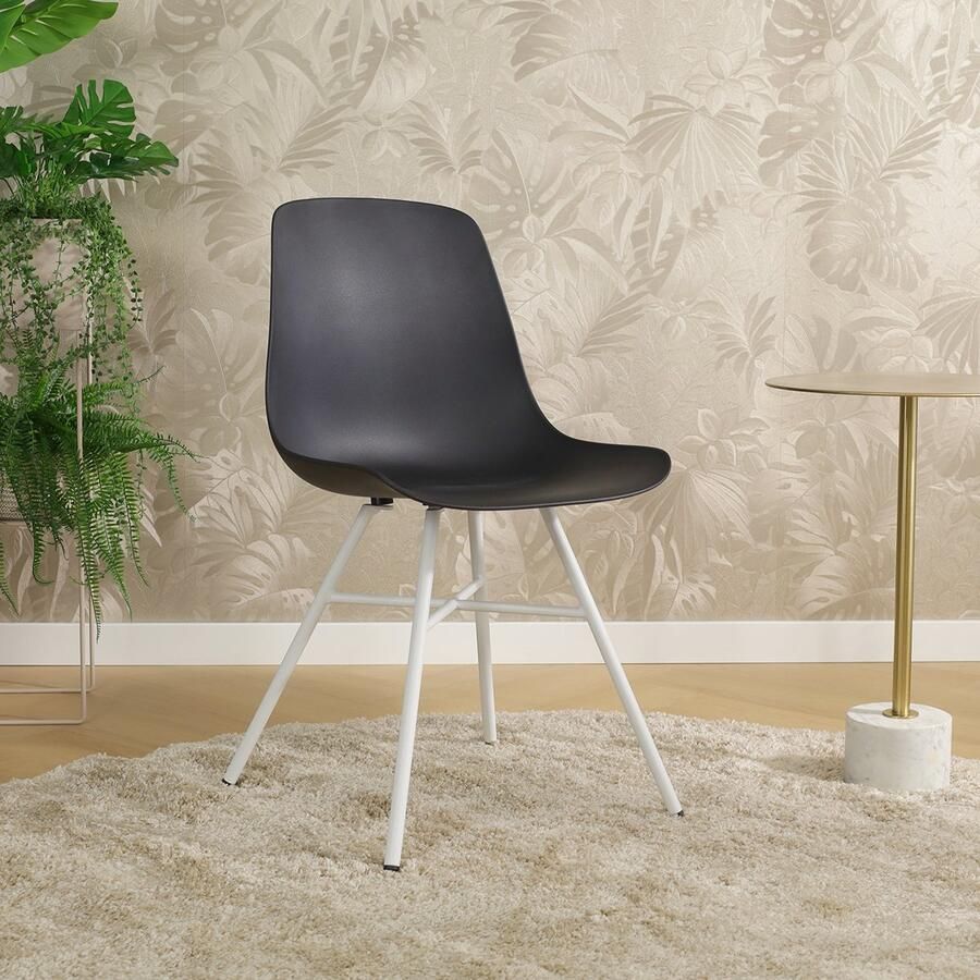 Nolon Noa-Pip Eetkamerstoelen Set van 2 Zwart Kunststof Zitting Wit Metalen Onderstel Modern Industrieel