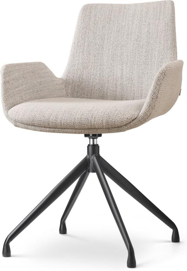 Nolon Nola-Eef Draaibare Eetkamerstoel Beige Gemêleerd met Armleuning Stof Zwart Onderstel Lage Armleuning Design Scandinavisch Comfortabel