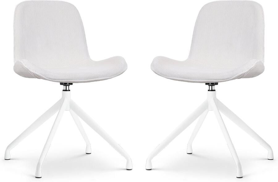 Nolon Nola-Fé Eetkamerstoelen Set van 2 Ribstof Crème Draaibaar Stof Zwart Metalen Onderstel