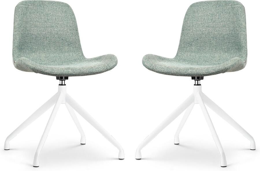 Nolon Nola-Fé Eetkamerstoelen Set van 2 Zacht Groen Draaibaar Stof Wit Metalen Onderstel