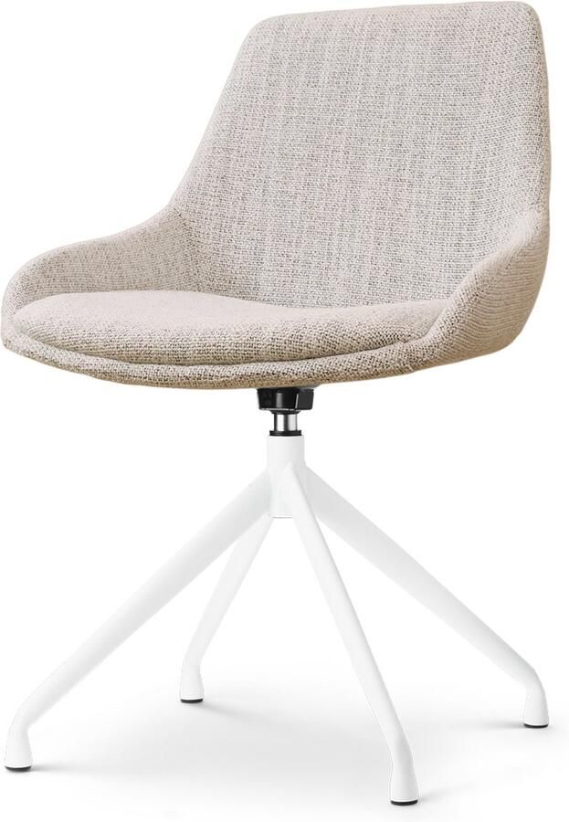 Nolon Nola-Isa Eetkamerstoel Draaibaar Beige Gemêleerd Stof Wit Onderstel Design Scandinavisch Comfortabel