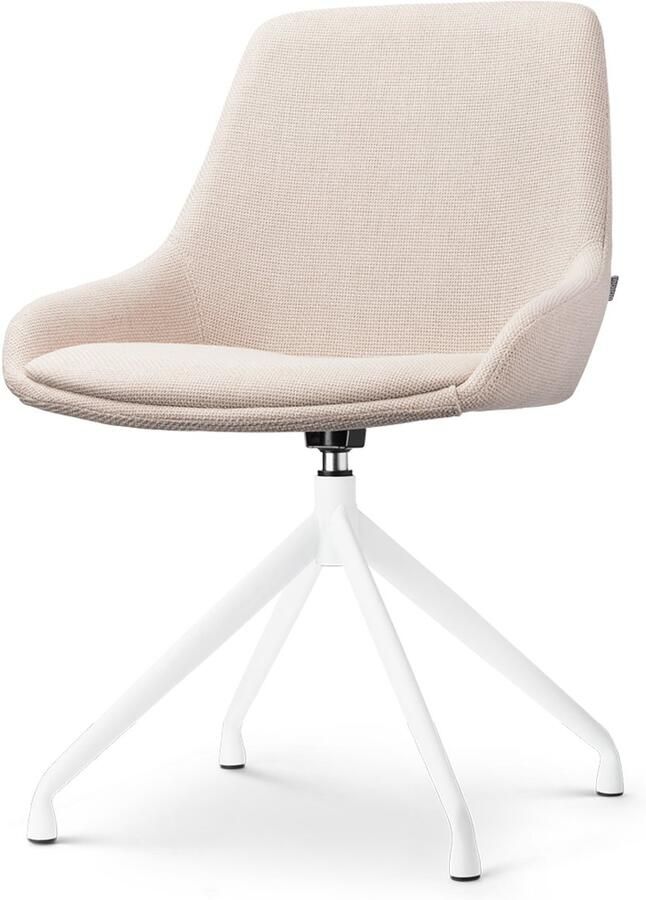 Nolon Nola-Isa Eetkamerstoel Draaibaar Beige Stof Wit Onderstel Design Scandinavisch Comfortabel