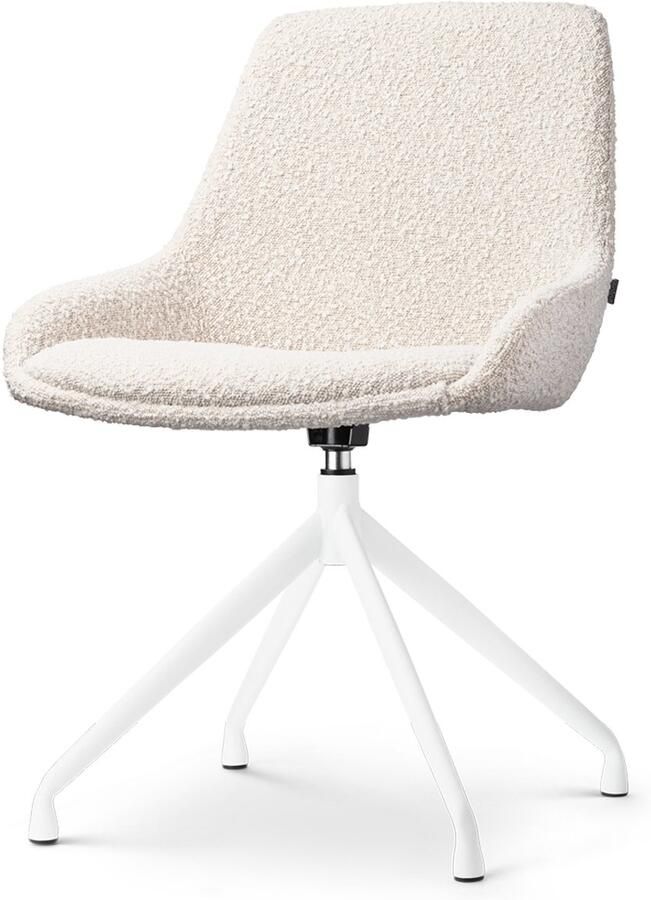 Nolon Nola-Isa Eetkamerstoel Draaibaar Bouclé Beige Stof Wit Onderstel Design Scandinavisch Comfortabel
