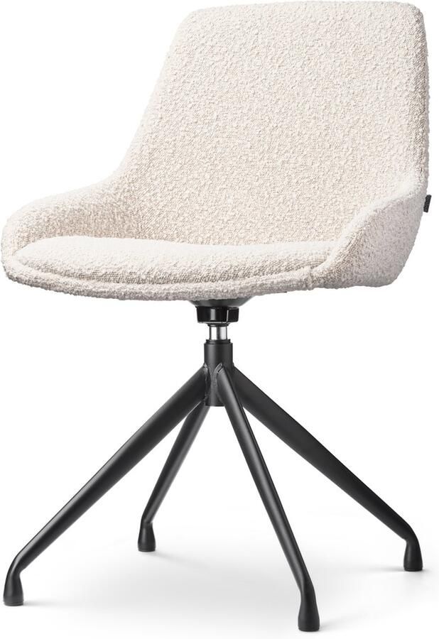 Nolon Nola-Isa Eetkamerstoel Draaibaar Bouclé Beige Stof Zwart Onderstel Design Scandinavisch Comfortabel