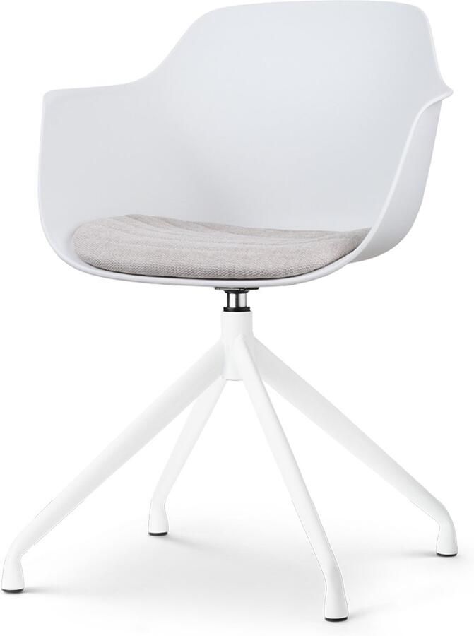 Nolon Nola-Liz Draaibare Eetkamerstoel Zwart met Beige Zitkussen met Armleuning Kunststof Wit Onderstel Kuipstoel