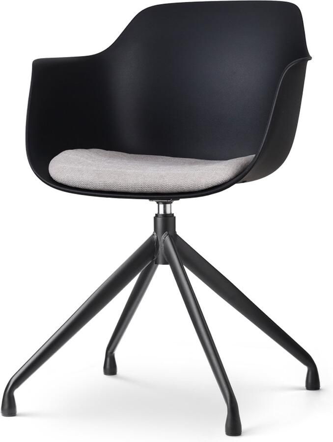 Nolon Nola-Liz Draaibare Eetkamerstoel Zwart met Beige Zitkussen met Armleuning Kunststof Zwart Onderstel Kuipstoel