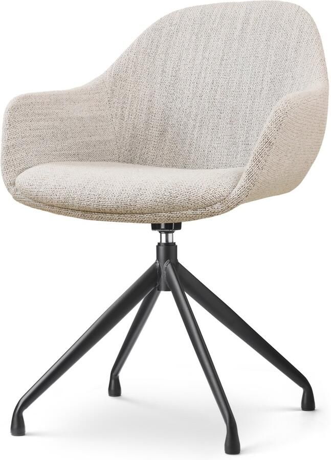 Nolon Nola-Mae Eetkamerstoel Draaibaar Beige Gemêleerd met Armleuning Stof Zwart Onderstel Design Scandinavisch Comfortabel
